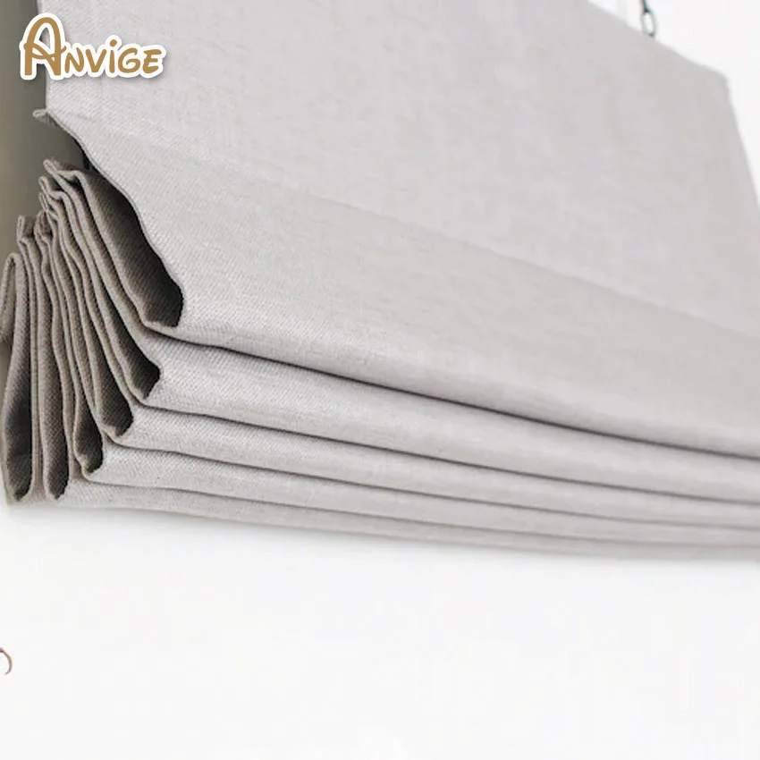 Современные моторизованные хлопковые льняные светло-серые плоские римские