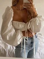 white balloon sleeve elegant women top and blouse shirts autumn 2022 sexy backless crop tops solid fashion blusas