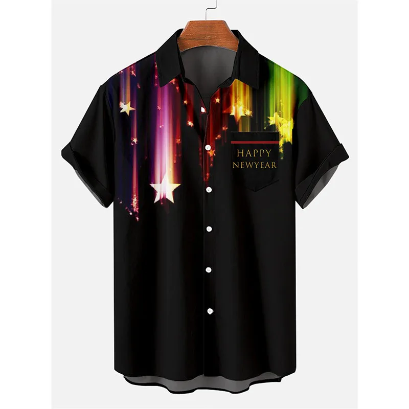 

Badassdude Men's Celebrate Happy New Year Printed Men's Casual Short Sleeved Shirt