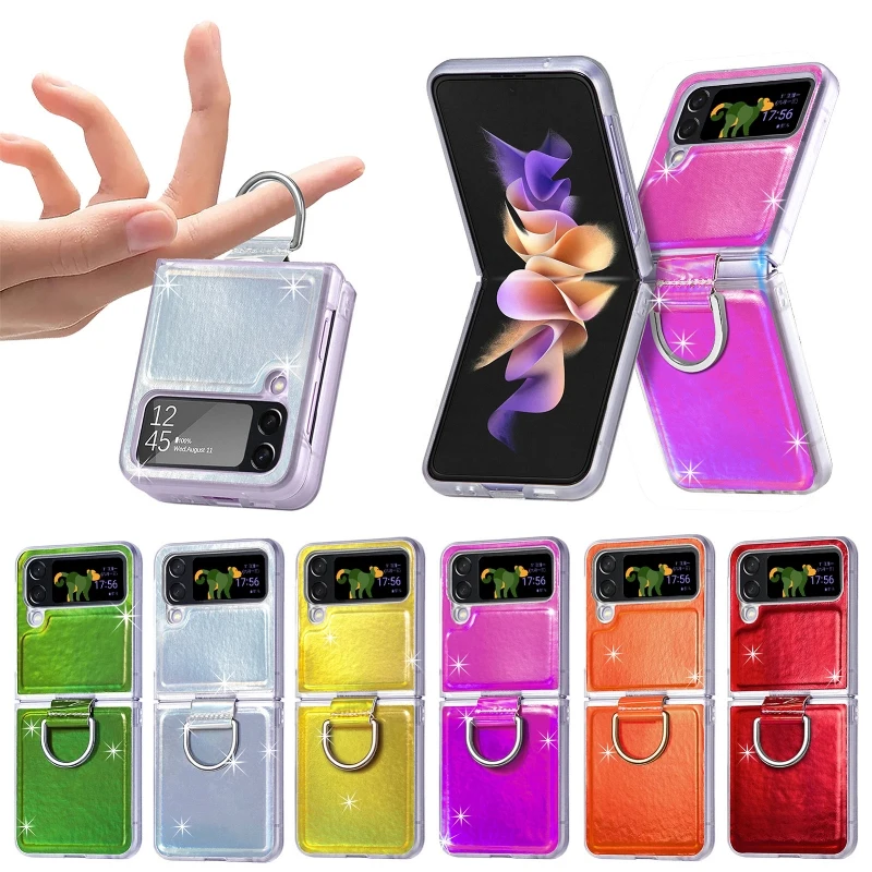 

Gradual Color Finger Ring Fold Phone Case For Samsung Galaxy Z Flip 4 3 Shockproof Anti-Drop Magnetic Holder Flip Cover
