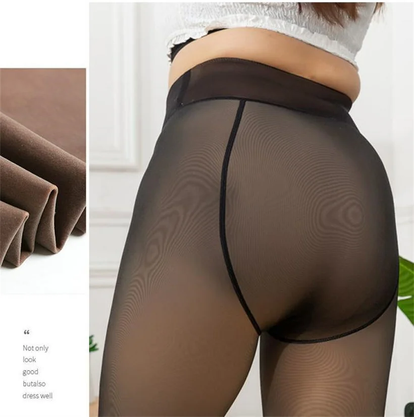 Translucent Wool Pants Socking Winter Fake Pantyhose Women's Thermal Stocking Pants Fleece Lined Tights Super Stretchy Legging