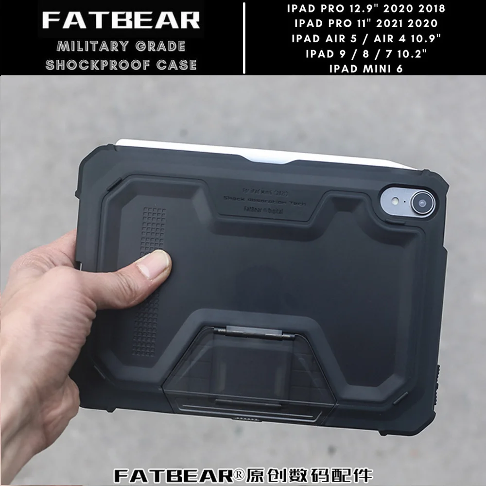 

FATBEAR Tactical Military Grade Rugged Shockproof Armor Shell Skin Case Cover for iPad 9 8 7 Mini 6 Air 5 4 10.9" Pro 11" 12.9"