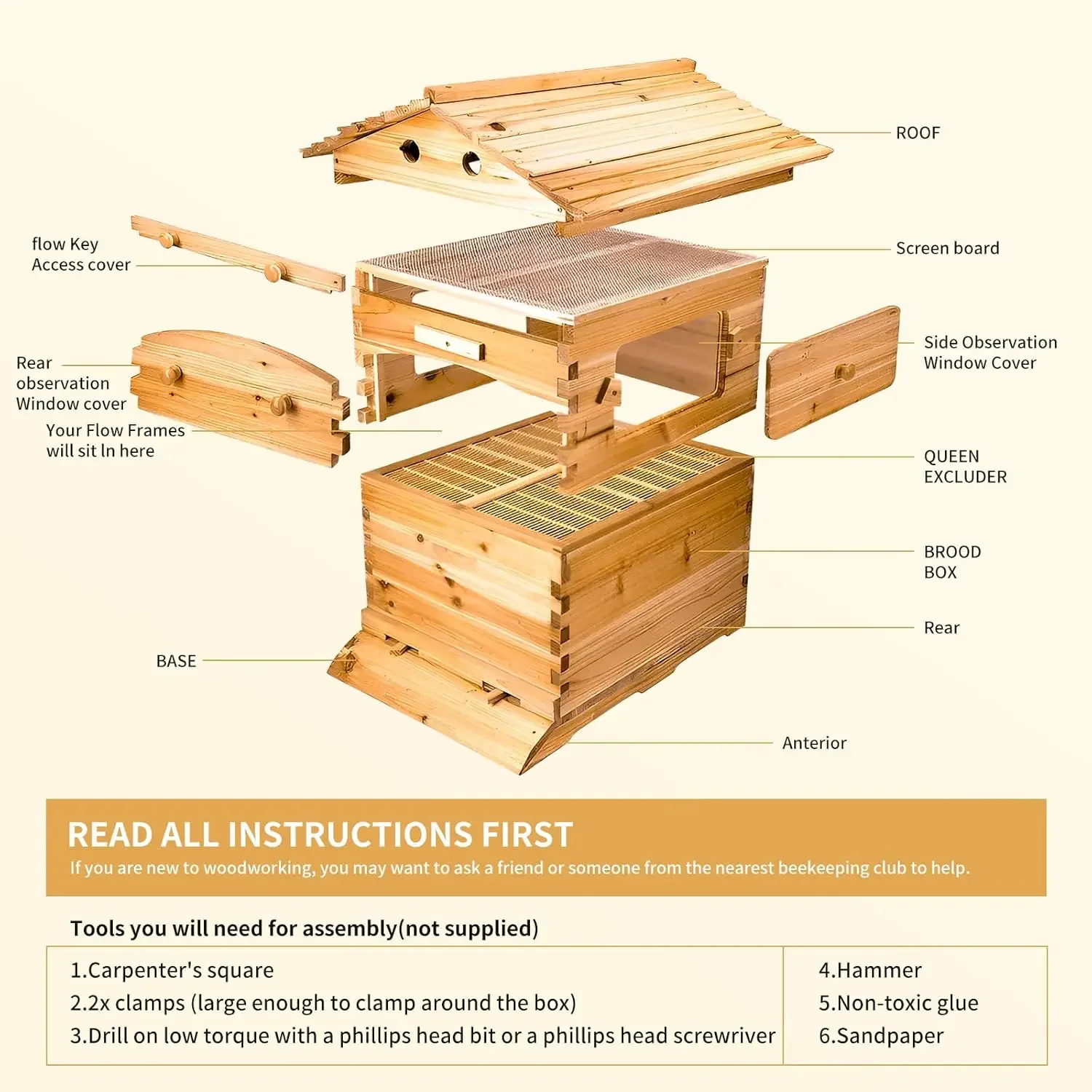 Полный набор 7 шт. пчелиный улей медовый струящаяся рамка с китайской ели коробка