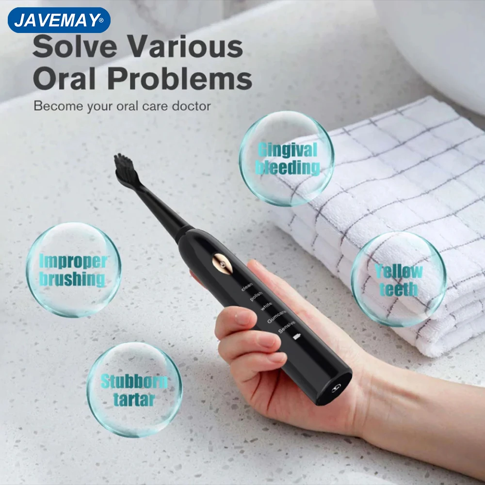 Ultrasonic Automatic Toothbrush Easy Cleaning IPX7 Waterproof Smart Mouth Cleaning Timer Couple Household Whitening JAVEMAY J209