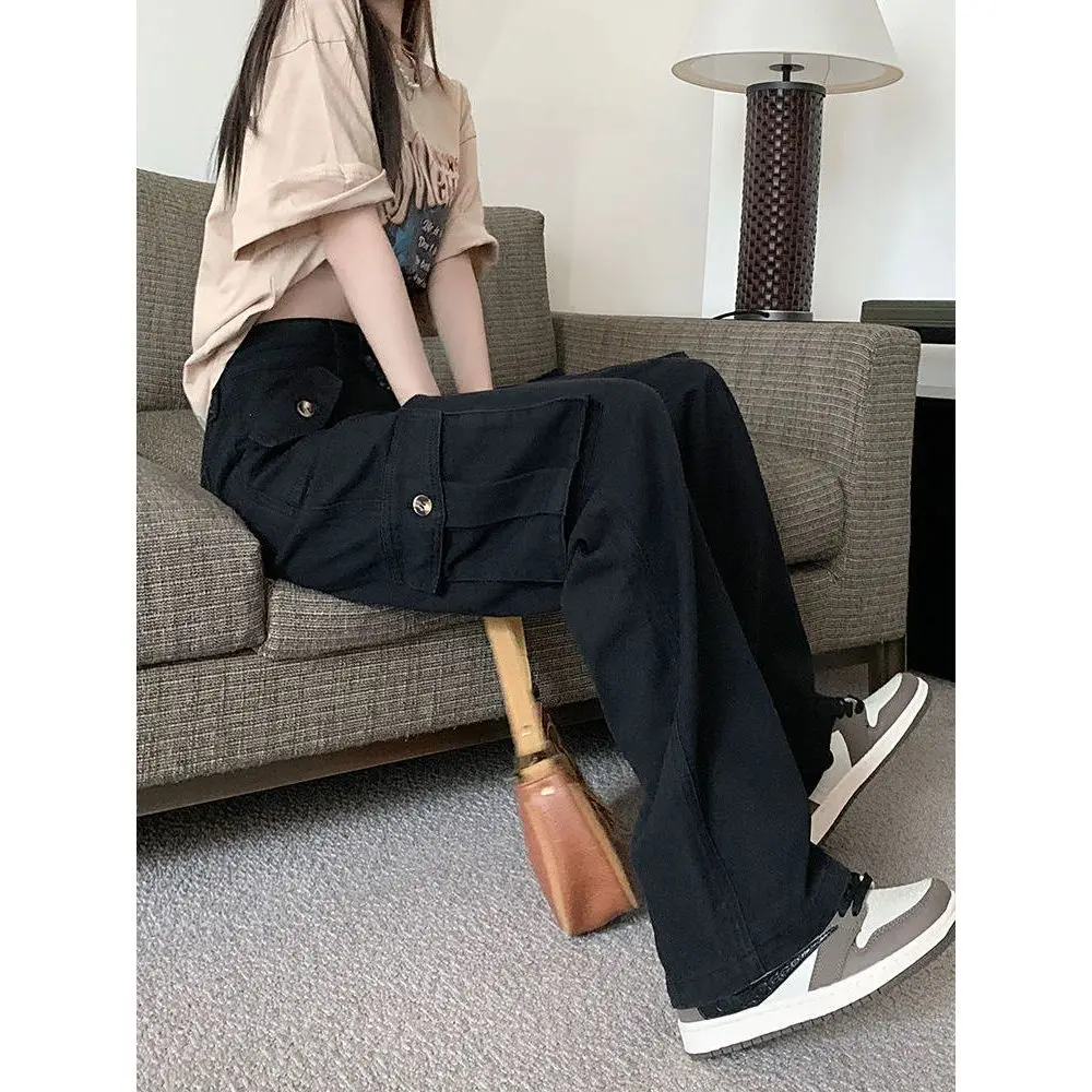 

Брюки-карго женские черные с завышенной талией, свободные джинсы, Корейская уличная одежда Y2k, женская одежда, лето-осень 2022, новинка в стиле Харадзюку