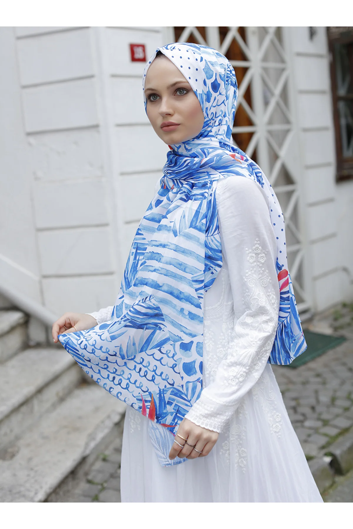 

WOMEN HIJAB SHAWL ACCESSORY SCARF COTTON MEVSİMLİK GIFT BLUE TROPICAL