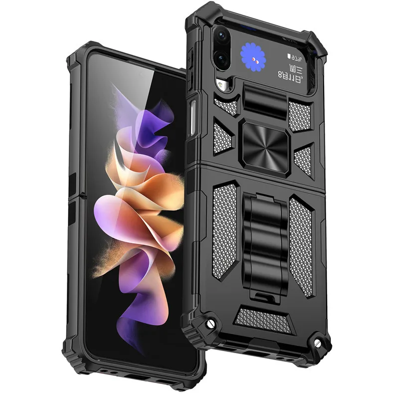 

Armor Stents Shockproof Phone Multi-function Case For Samsung Galaxy Z Flip 4 Flip4 5g Metal Finger Ring Holder Drop Case
