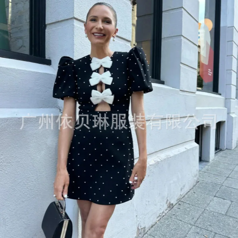 Элегантное мини-платье с бантом женское красное платье круглым вырезом коротким