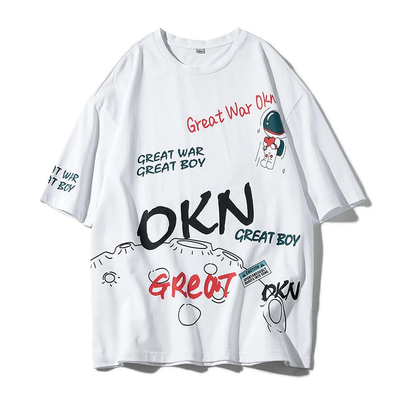 

Men's T-shirt Summer Short Sleeve Loose Versatile Ins Trend Student Pure Cotton Fashion New Women's Clothing Cartoon Printing
