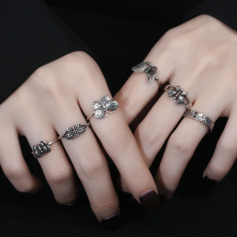 2023 Harajuku готические винтажные кольца с бабочкой для женщин Регулируемая женская серебряная массивная бижутерия