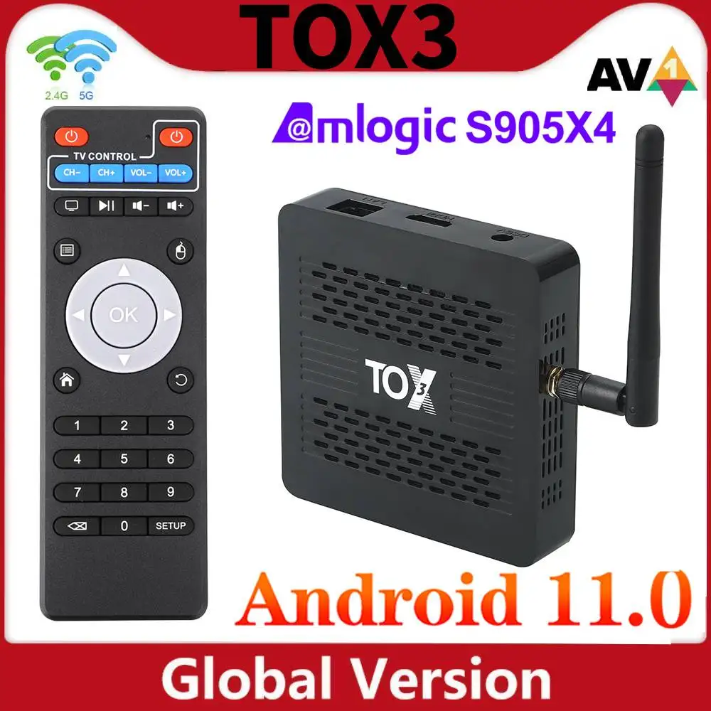 TOX3 Smart TV Box Android 11 Amlogic S905X4 Media Player Android 11.0 Set Top Box 2T2R Dual Wifi 1000M BT AV1 4K 60fps