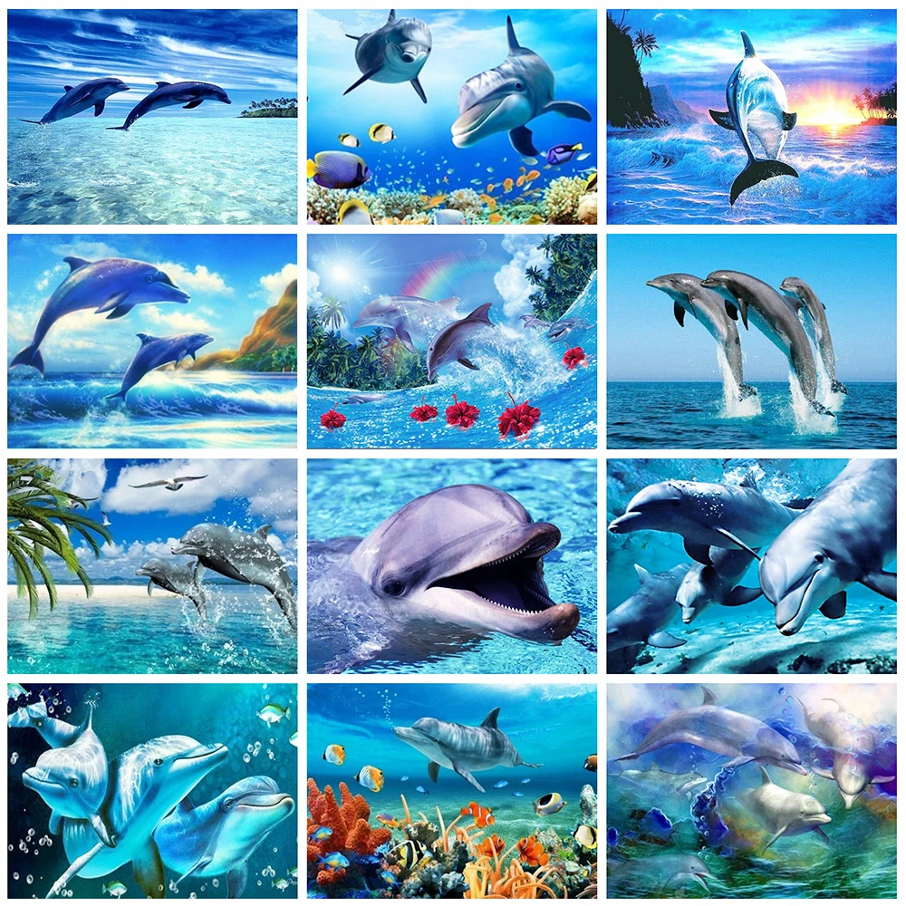 

5D Diy Diamond Painting Beutiful Dolphin Full Rhinestones Embroidery Mosaic Art Cross Stitch Kits Home Decor New Arrivals 2023
