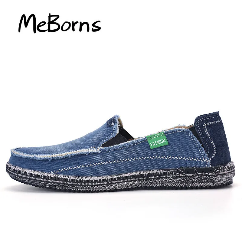 Мужские парусиновые туфли синие повседневные из джинсовой ткани без застежки на