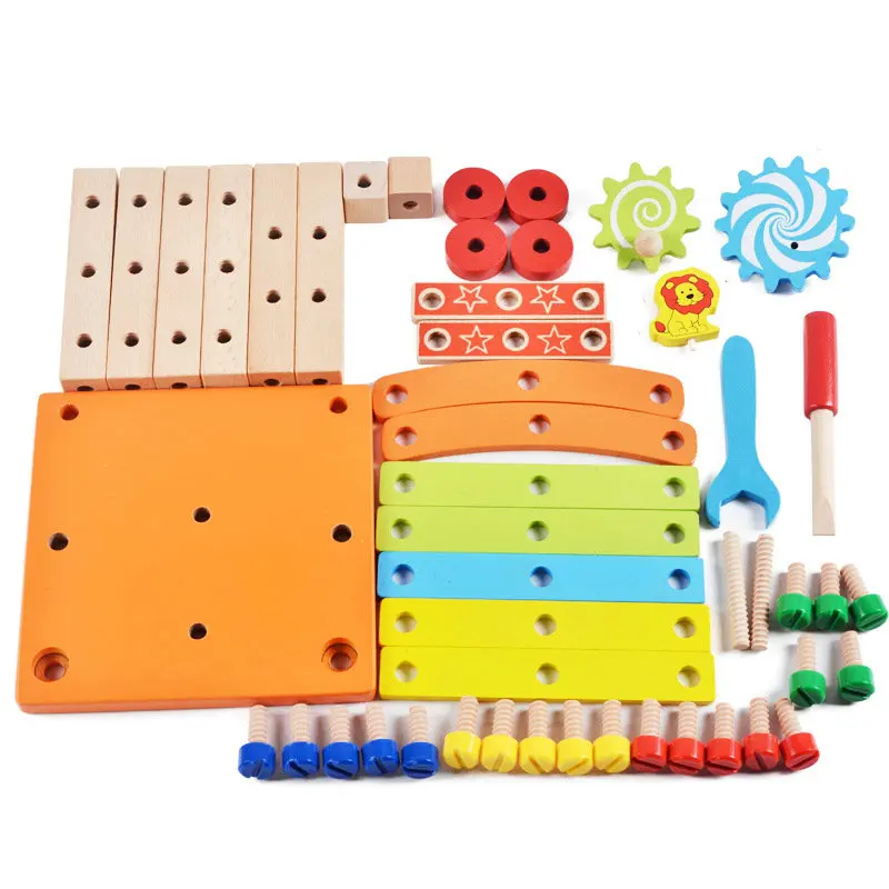 

Kids Multi-Functional Chair Wood Nut Combination Educational Tools Disassembly Combination Wooden Screwing Blocks Montessori Toy
