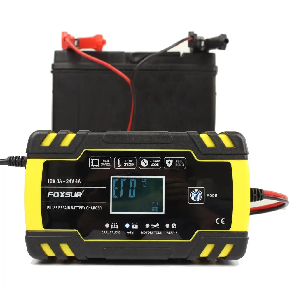 

12V-24V 8A Full Automatic Battery-chargers Digital LCD Display Car Battery Chargers Power Puls Repair Chargers Wet Dry Lead Acid