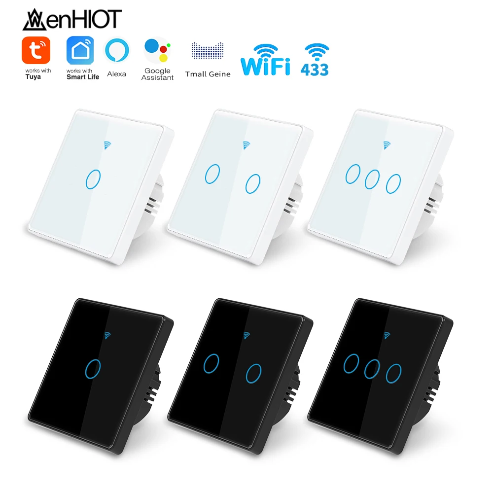

WenHIOT EU Wall Touch Switch Wifi Tuya Smart Light Switches 1/2/3 Gang Glass Power Led Panel for Smart Life Alexa Google Home