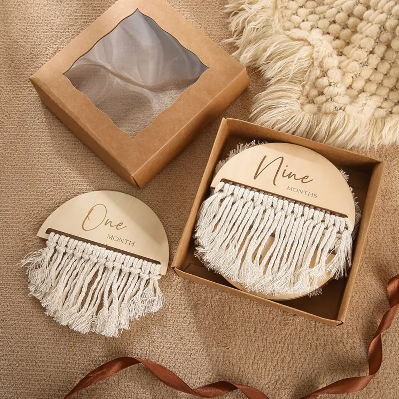 

7pcs Wooden Baby Month Milestone Cards Tassel Double Sided Wooden Milestones Newborn Photoshoot Props Baby Teething Teether Item