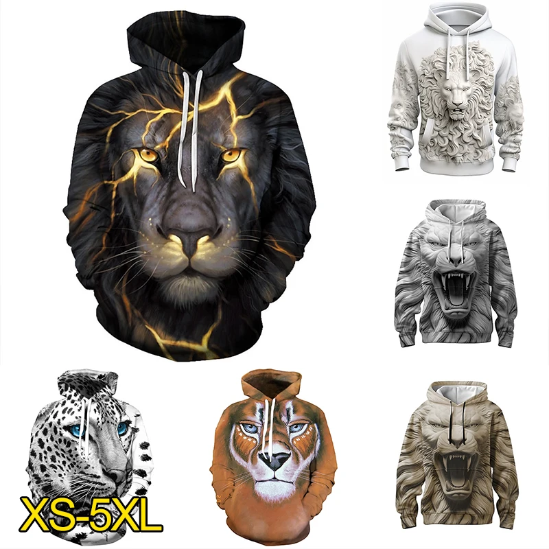 

2023 Menfall/winter Hoodie 3D Printed King of The Forest Lion Pattern Oversized Men's Hoodie Street Retro Hip Hop Men's Hoodie