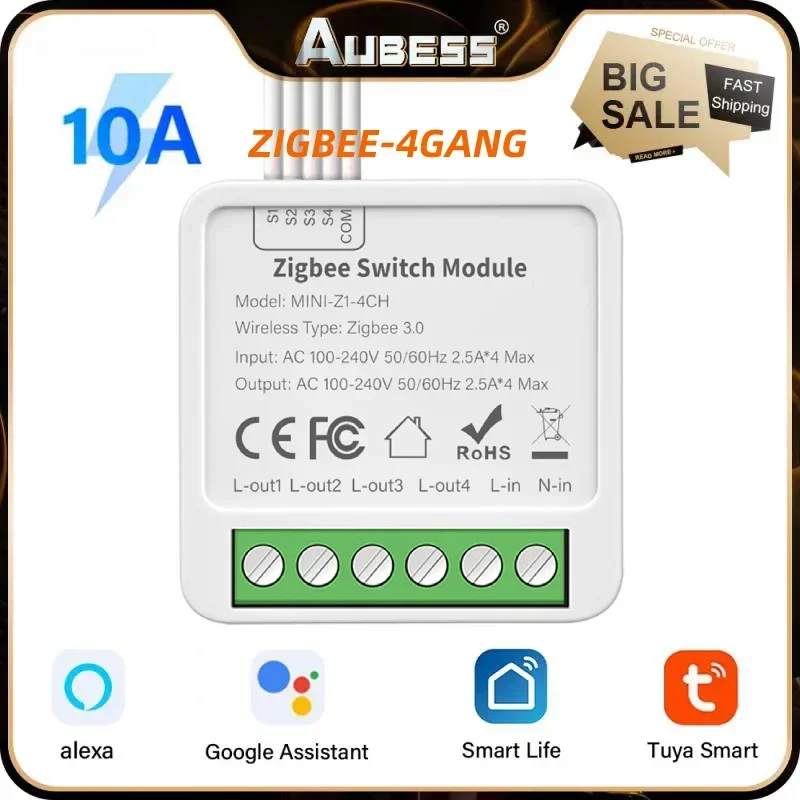 

Умный переключатель Aubess 1/2/3/4 CH 10A/16A Tuya DIY Zigbee