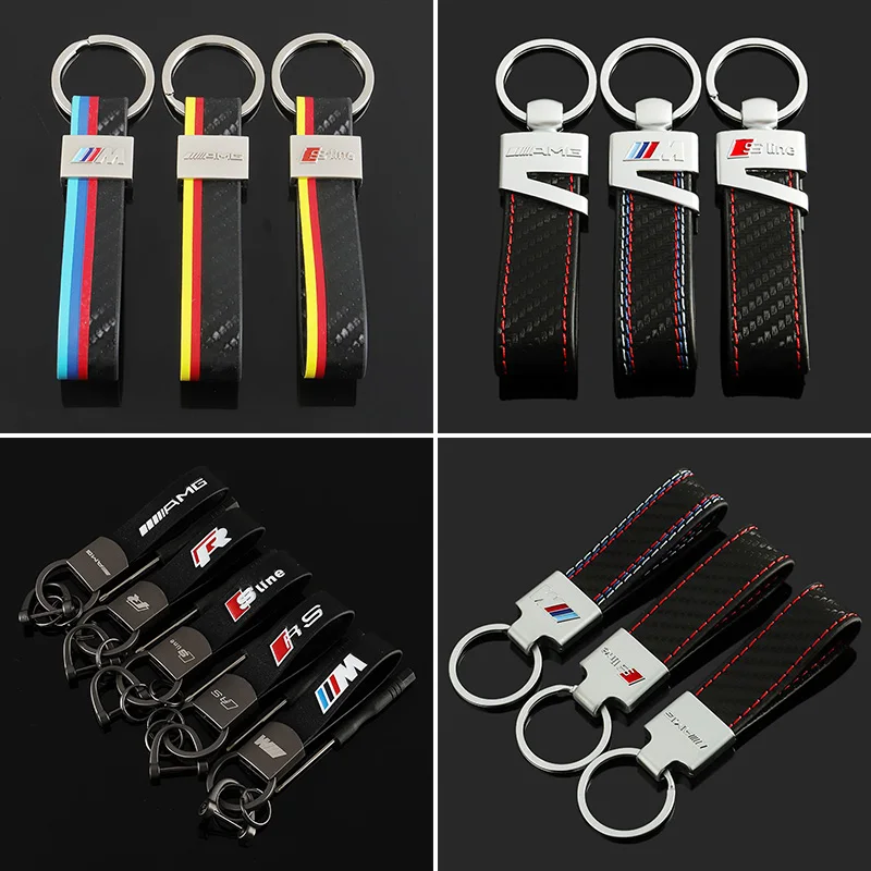 

Leather Car Key Chain Pendant For BMW M Three-color Logo Mercedes-Benz AMG Audi Sline Audi RS Volkswagen R
