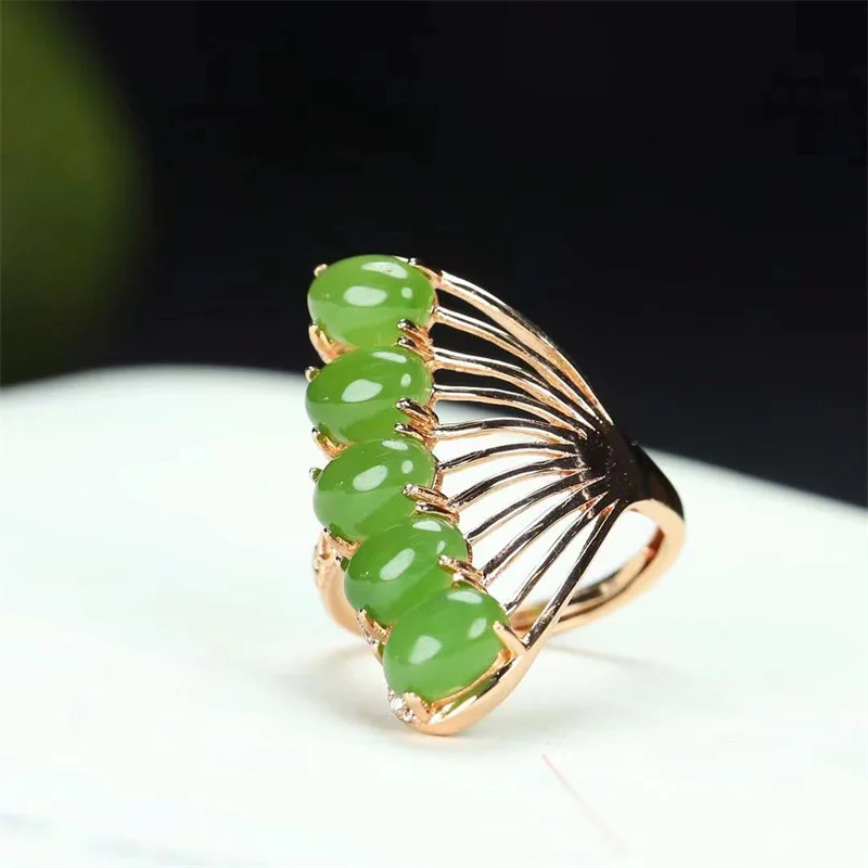 

Hot selling natural hand-carved jade silve inlaid Adjustable jasper Phoenix tail ring fashion Jewelry Men Women Luck Gifts
