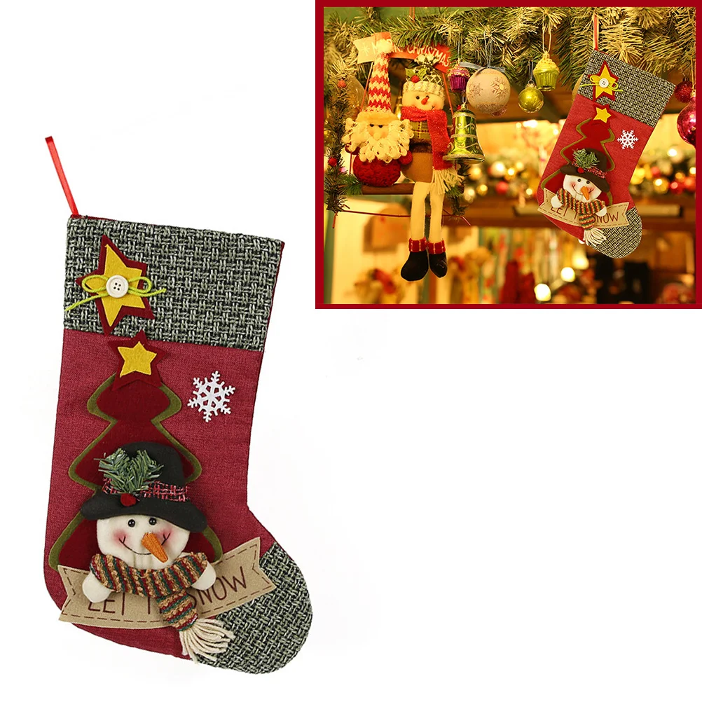 

1pc Christmas Stocking Cartoon Snowman Xmas Sock Gifts Bag Candies Bags for Door Wall Tree Fireplace