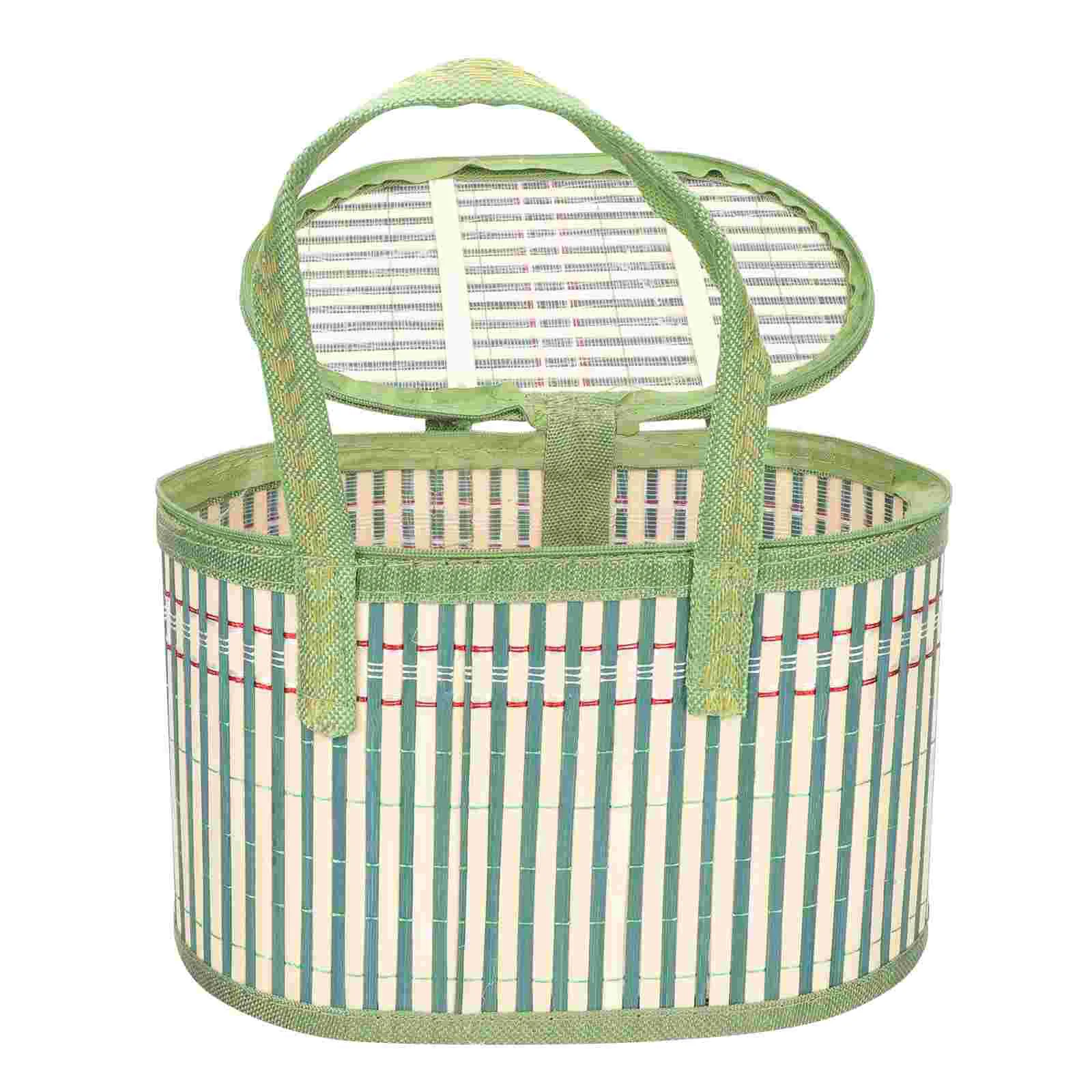 

Woven Baskets Rustic Decorative Moon Cake Gift Wicker Storage Lids Tote Rattan Flower Cover Mooncake Bamboo