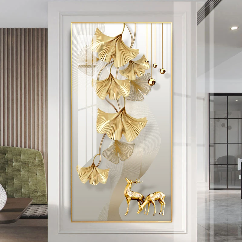 

Gold Tulip Ginkgo Leaves Canvas Art Poster with Frame Black Gold Plant Wall Decor Canvas Painting Modern Abstract Art Picture