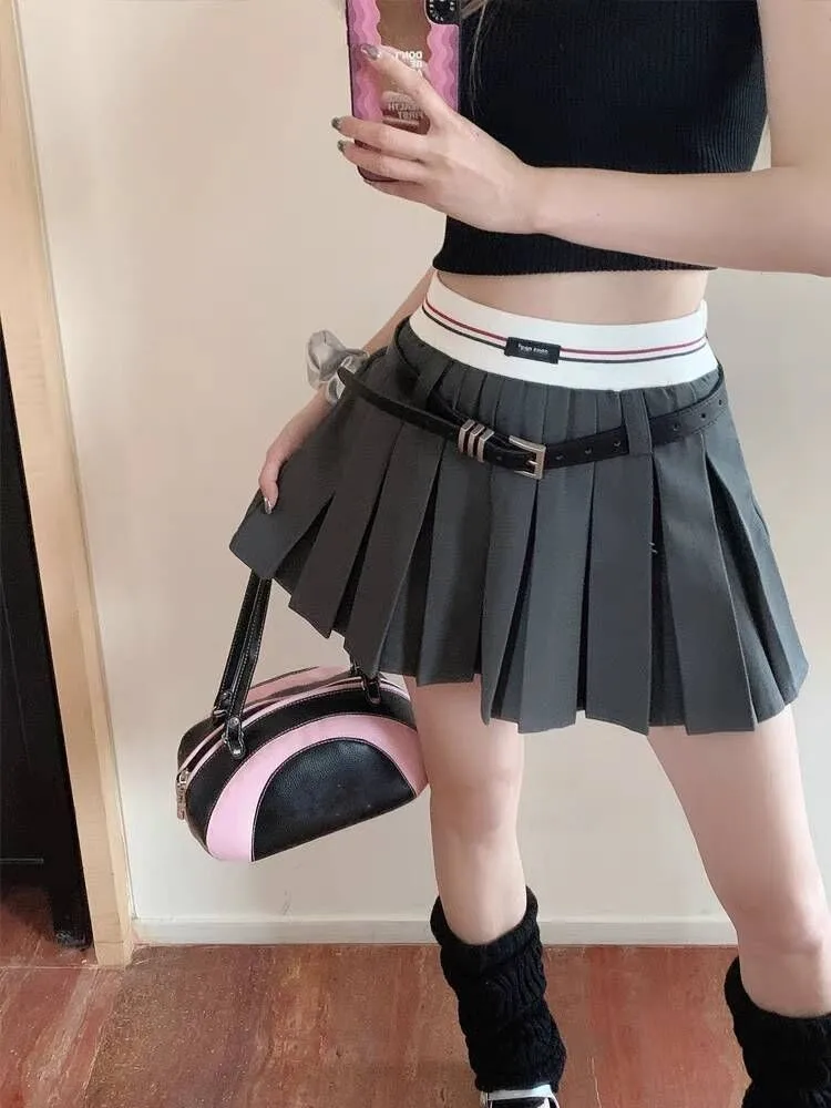 

Женская плиссированная мини-юбка в школьном стиле, летняя уличная одежда, трапециевидная короткая юбка с высокой талией