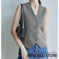 ladies vest houndstooth single breasted loose casual simple top temperament street style sleeveless jacket chaleco