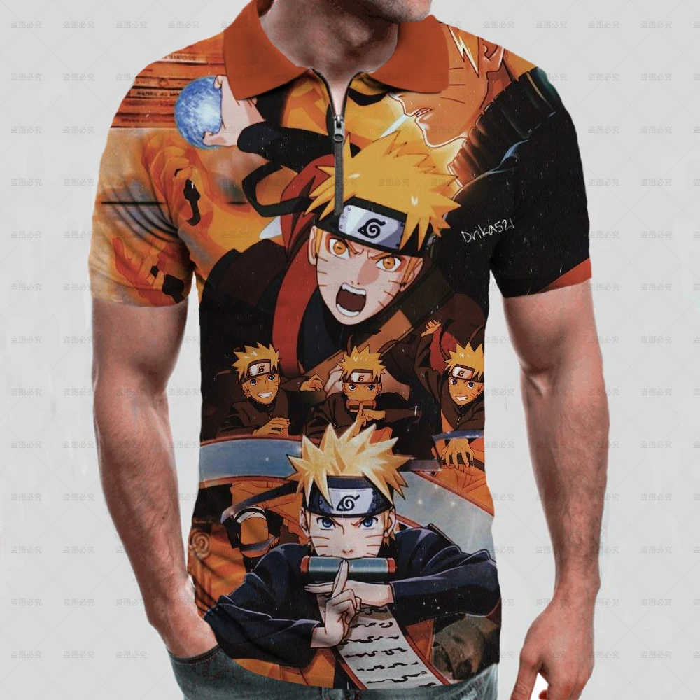 

Рубашка-поло мужская с принтом Наруто, короткий рукав, на молнии, свободная пляжная уличная одежда с лацканами, Какаси