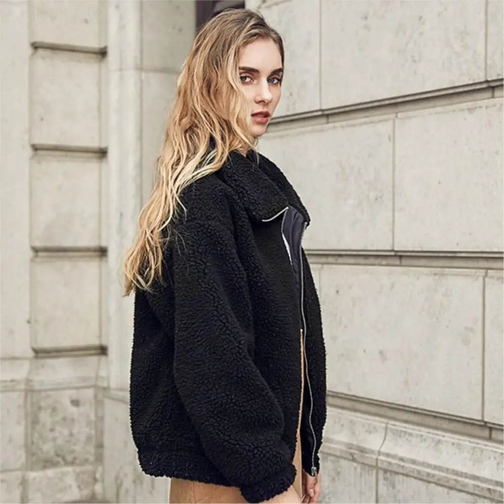 Real Fur Winter Coat For Women Plus Size Fashion Fluffy Thermal Real Fur Ladies Coats Simple Pure Color Pocket Cardigan Jacket