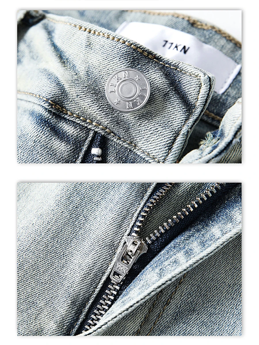 Four Seasons Men's Jeans Korean High Street Trend Straight Slim Pants Streetwear Men's Ins Hot Sale Y2k Men’s Jeans  Mens Pants