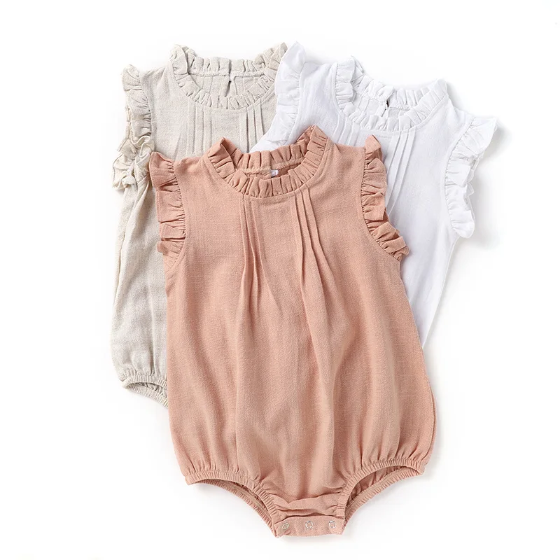 

2023 Baby Romper Infant Linen Jumpsuit Boy Girl Clothes New Born Bodysuit Solid Short-Sleeve Babi Shorts Girls Clothing 0-24M