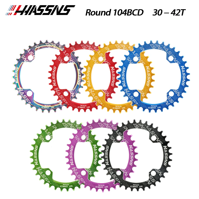 HASSNS 104BCD MTB Chainring Round Oval Mountain Bike Narrow Wide Tooth Chainwheel Bicycle Rotor Crankset 30/32/34/36/38/40/42T