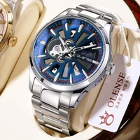 olense mechanical mens watches 9011m stainless steel strap skeleton watches for men automatic wristwatch luminous hands male