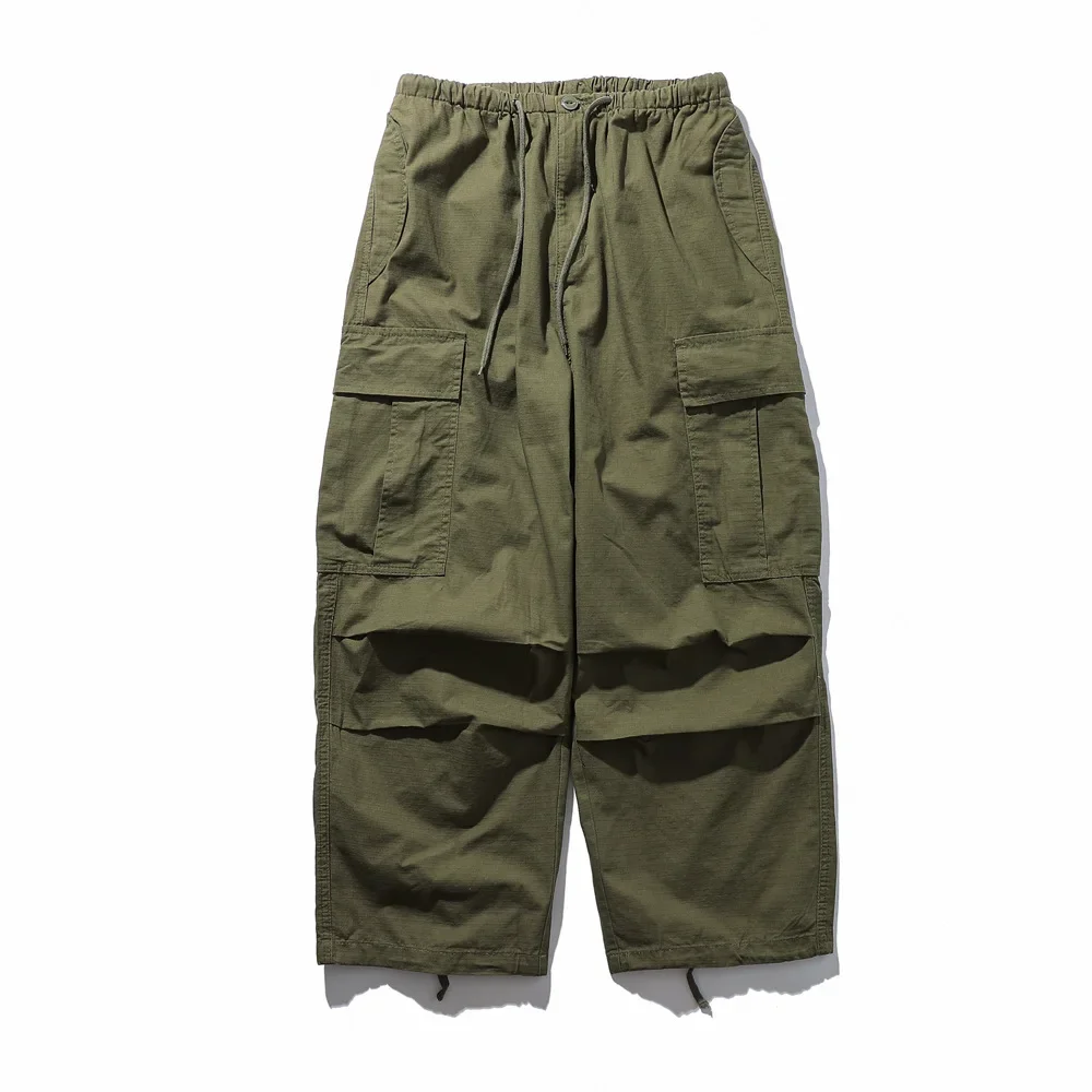 European and American Men's Trendy Brand Loose Functional Outdoor Wrinkled Wide-leg Casual Drawstring Cuffed Pants.