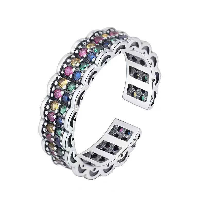 

S925 New Trendy Elegant Thai Silver Color Rings for Women Couples Sparkling Multicolor Zircons Wedding Bride Jewelry Gifts