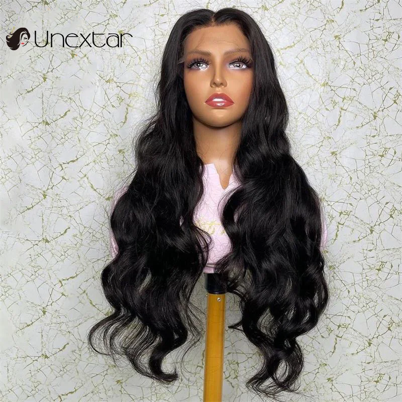 Unextar 13×4 Lace Front Wig Pre-plucked 26 inch Natural Color Body Wave Wigs For Women Brazilian Remy Transparen Lace Frontal
