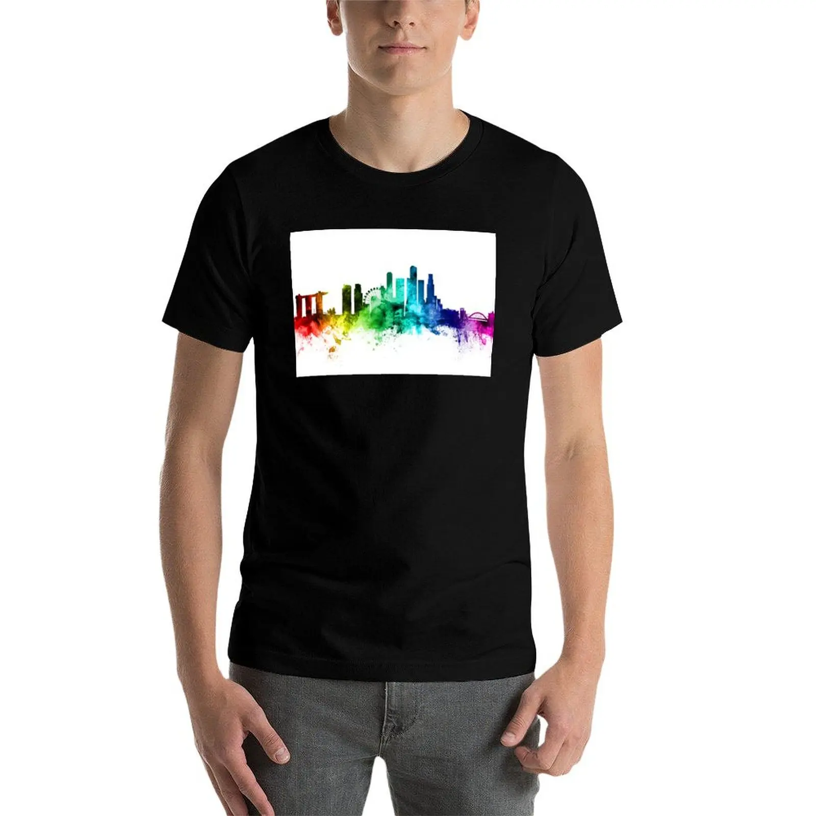 Футболка Singapore Skyline таможенный дизайн собственные футболки с рисунком простые