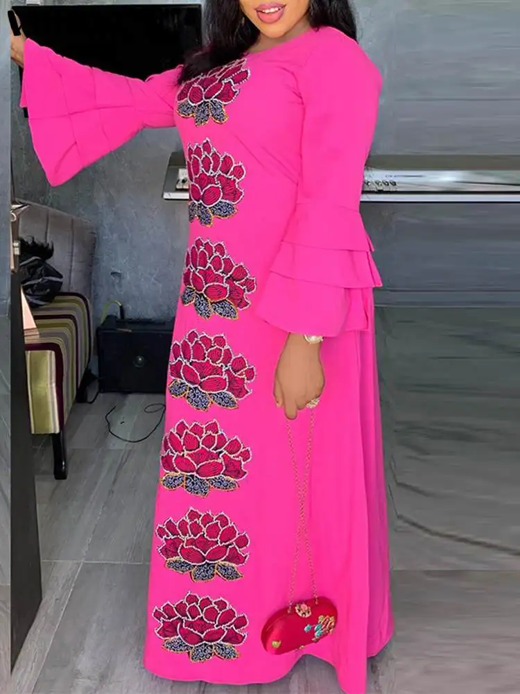 

Plus Size Women Dress 2023 VONDA Fashion Sexy Flare Sleeve Beach Bohemian Printed Party Maxi Dress Vintage Long Vestidos Robe