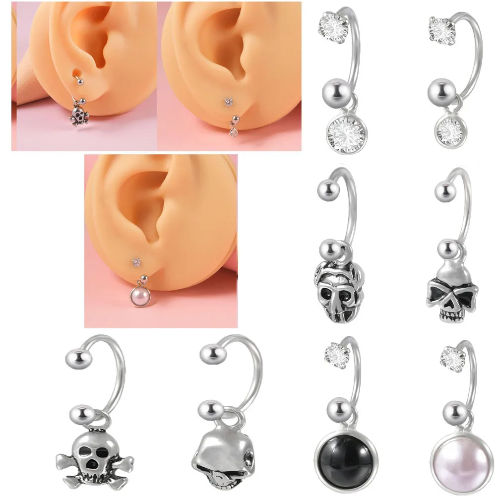 

1 пара круглых шариков Guemcal, съемные подковы, Подвесные серьги-гвоздики с призрачной головкой, новые циркониевые подковообразные стержни, кольца для костей