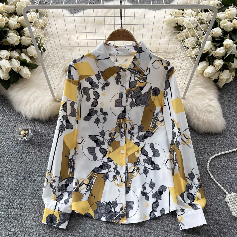 

Fashion Graffiti Print Shirts Women's 2023 Autumn Office Ladies Long Sleeve Loose Casual Shirt Elegant Chic Blouses Party Tops