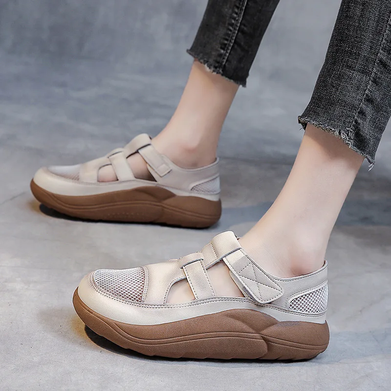 

Summer 2022 Breathable Summer Women Sandals Leather Women Beach Shoes Cut-Outs Female Flats New Casual Women's Loafers
