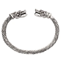 vintage dragon head mouth open cuff bracelet nordic viking bangle antique silver color twisted pattern carved wristband jewelry