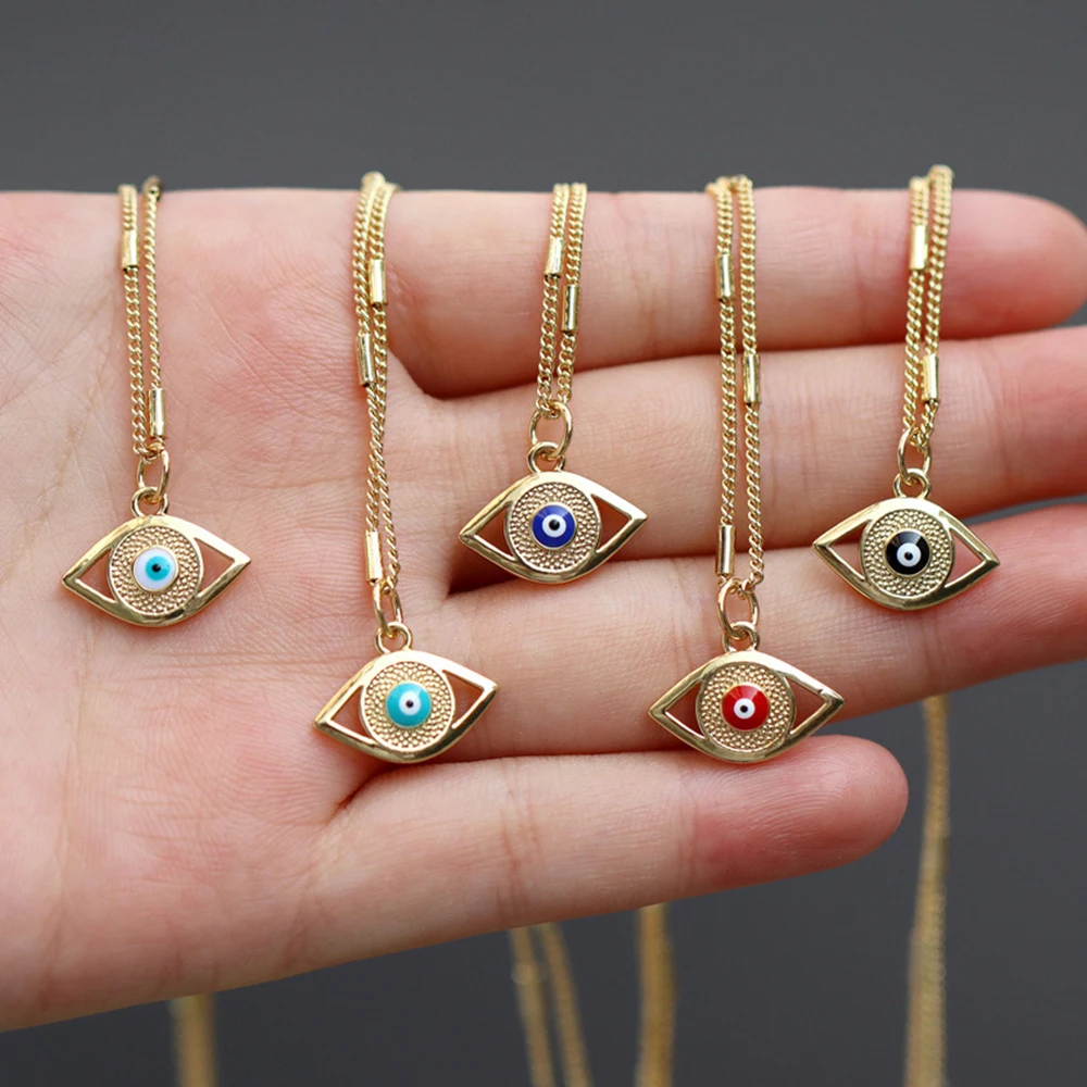 

2022 New Blue Turkish Evil Eye Necklaces for Women Metal Fashion Daily Vintage Zircon Simple Clavicle Choker Necklaces Jewelry