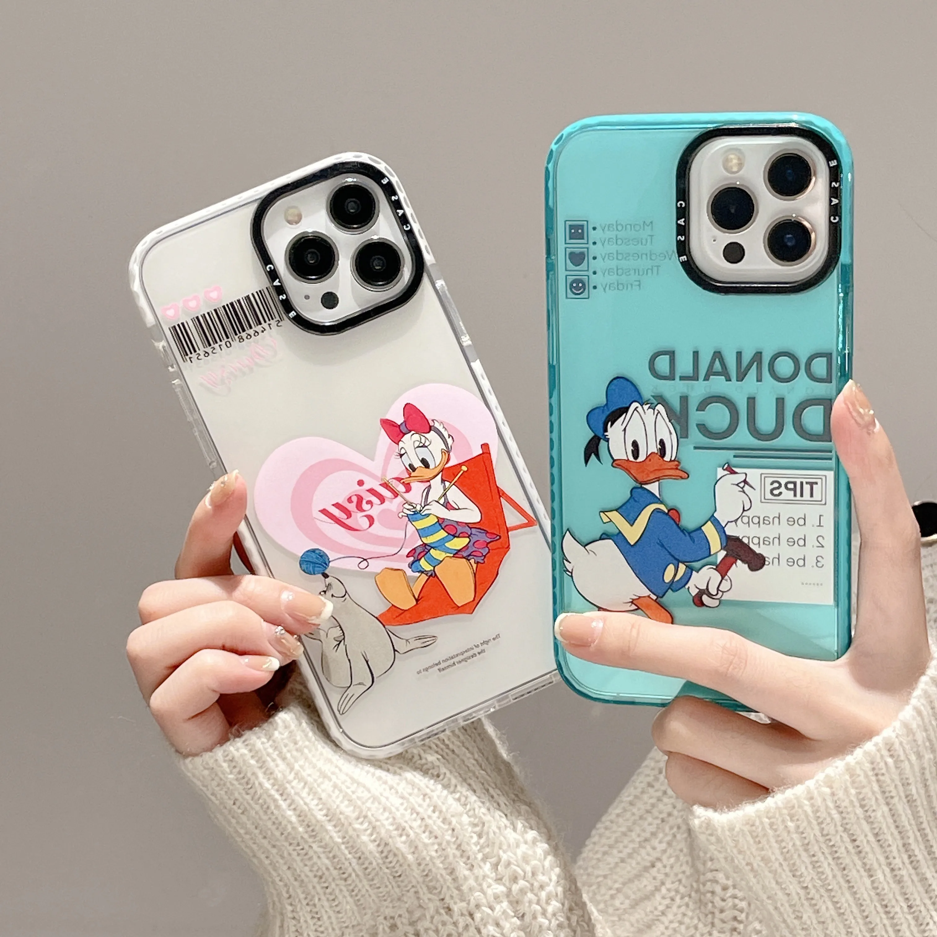 

Cartoon Disney Donald Duck Daisy Clear Phone Cases For iPhone 14 13 12 11 Pro Max XR XS MAX 8 X 7 SE Couple Anti-drop Soft Cover