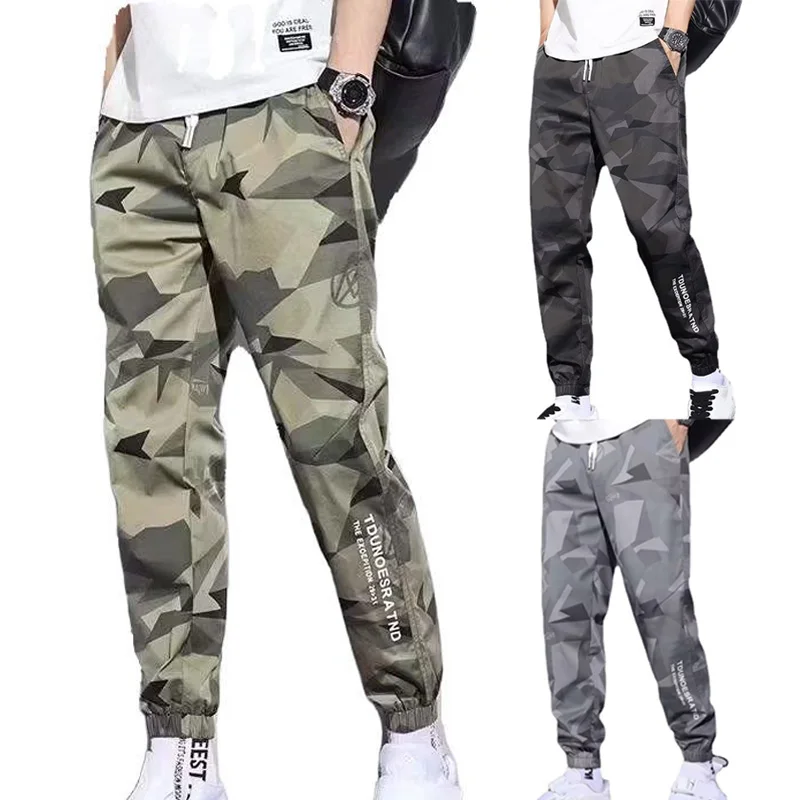 

4 Colors Camouflage Print Trousers for Men Thin Multi-pocket Cotton Blended Pants Summer Cool Casual Loosen Drawstring Waist