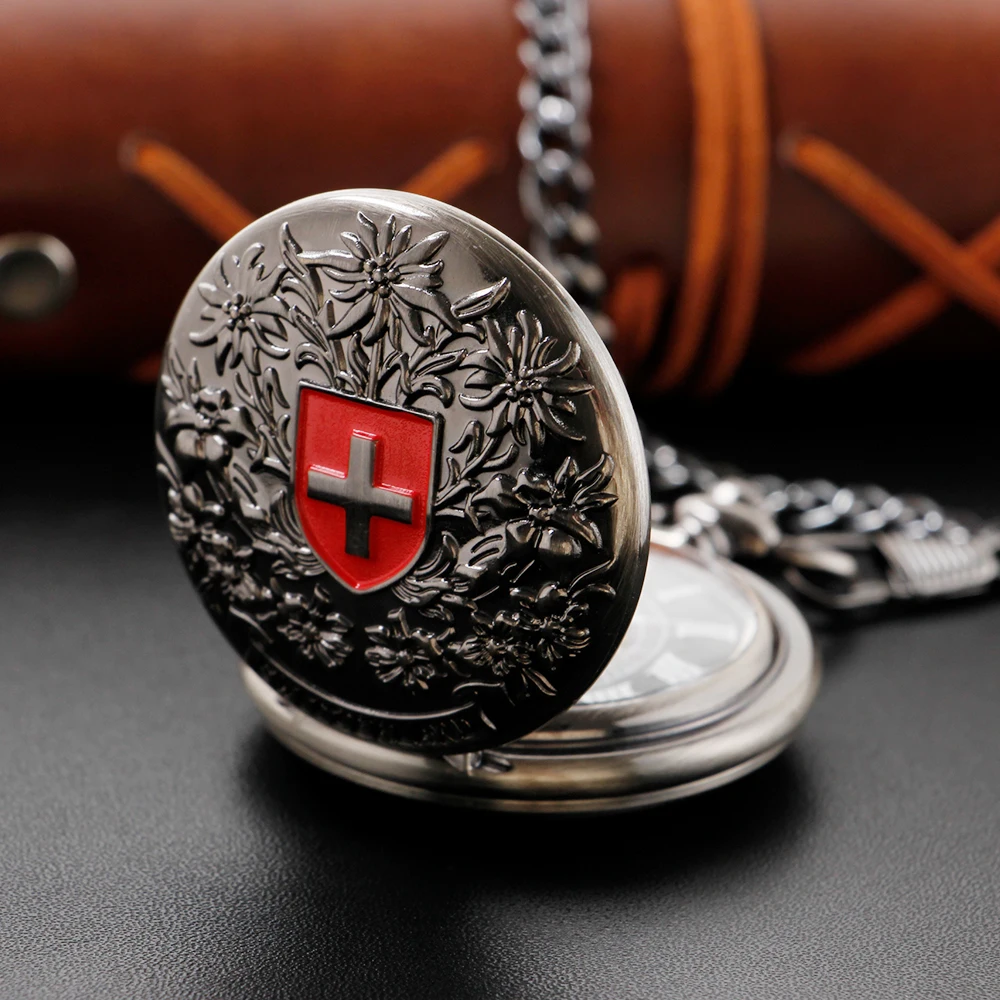 Retro Cross Emblem Printed Mechanical Pocket Watch High Quality Unisex Necklace Time Pendant Men's and Women's Gift Relagio