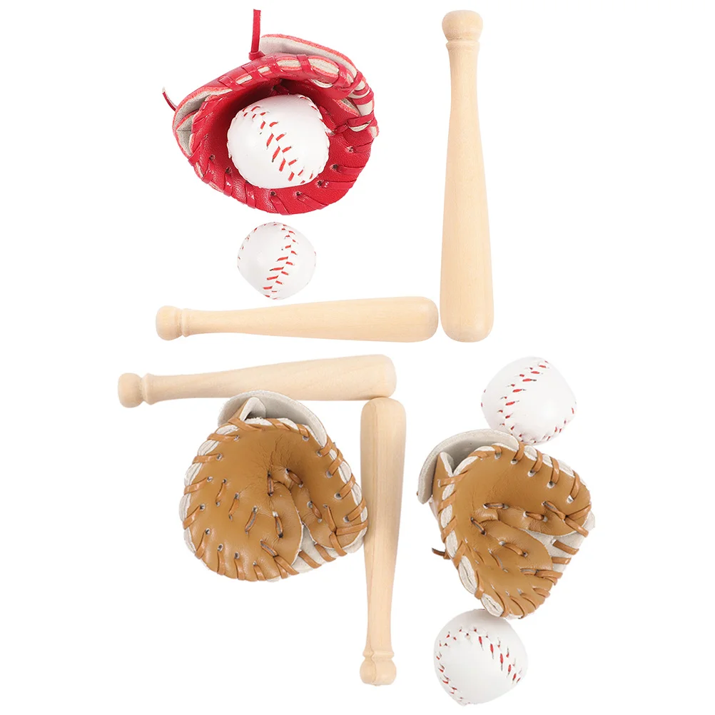 

1 Set of Miniature Baseball Bats Gloves Ball Kit Decorative Simulation Sports Tiny House Accessories